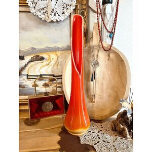 Vintage L.E. Smith Glass Bittersweet Orange Slag Glass Swan Vase – 21.5" Tall (1